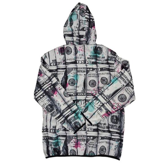 Reason Brand  hoodie windbreaker full print money/bills Sz L - Picture 5 of 6